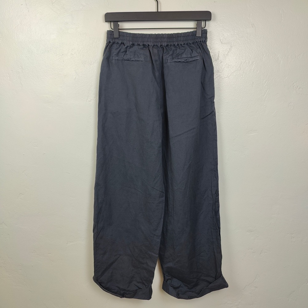 Faherty Pants Womens 4 Blue Pleated Wide Leg Organic Cotton Linen Coastal Chic - Picture 6 of 9